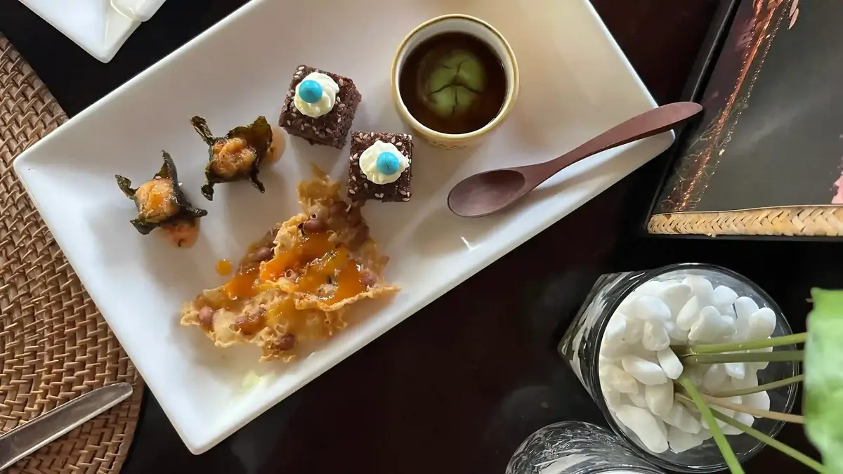 Afternoon tea of Balinese sweets served on the villa terrace
